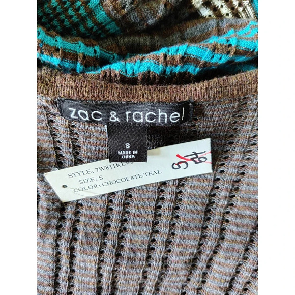 Zac & Rachel Open Front Sleeveless Cardigan Waterfall Ruffle Teal Chocolate S - Picture 6 of 8